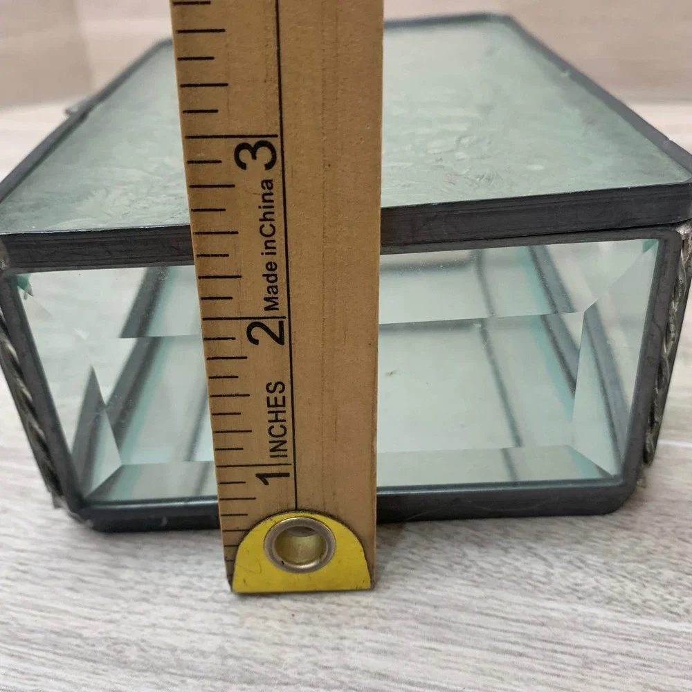 Vintage‎ Frosted Ice Glass Jewelry Box Beveled Sides Mirrored Bottom 6x4x2.5
